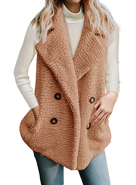 Cheap Winter Elegant Faux Plush Fur Vest Fashion Women Waistcoat - Camel