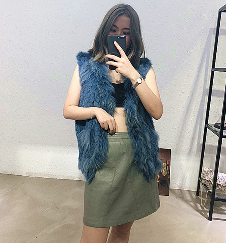 Cheap Winter Elegant Faux Rabbit Fur Vest Fashion Women Waistcoat - Blue 01