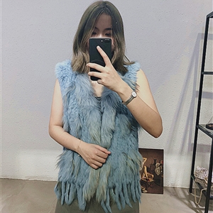 Cheap Winter Elegant Faux Rabbit Fur Vest Fashion Women Waistcoat - Blue