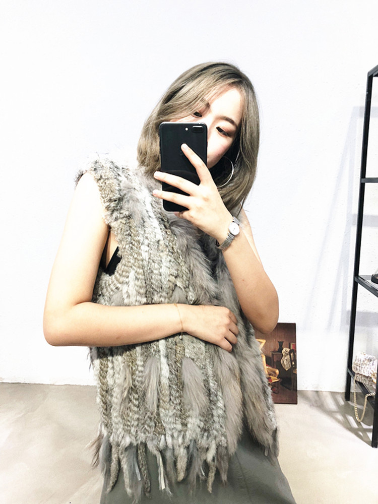 Cheap Winter Elegant Faux Rabbit Fur Vest Fashion Women Waistcoat - Grey