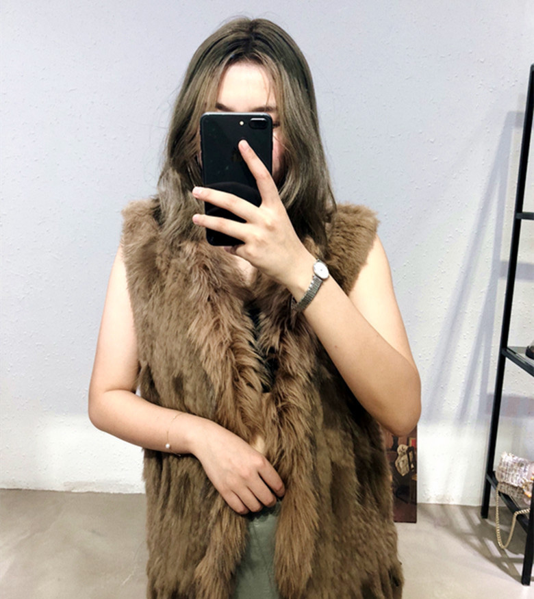 Cheap Winter Elegant Faux Rabbit Fur Vest Fashion Women Waistcoat - Khaki