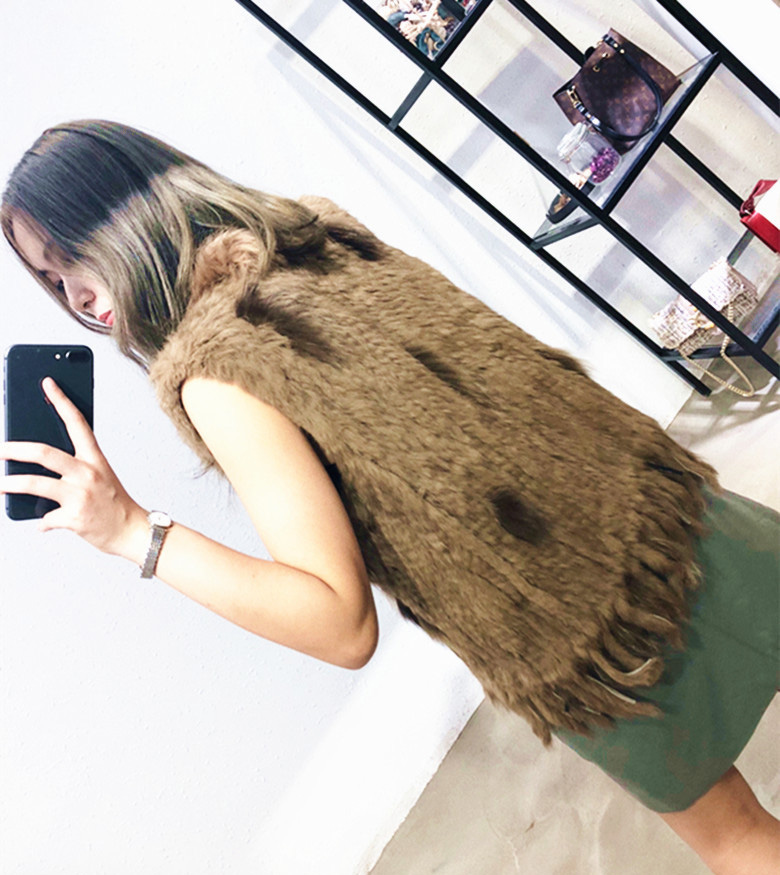 Cheap Winter Elegant Faux Rabbit Fur Vest Fashion Women Waistcoat - Khaki