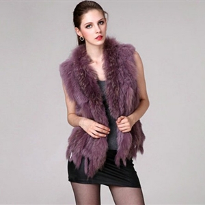 Cheap Winter Elegant Faux Rabbit Fur Vest Fashion Women Waistcoat - Purple
