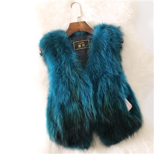 Cheap Winter Elegant Faux Raccoon Fur Vest Fashion Women Waistcoat - Blue 01