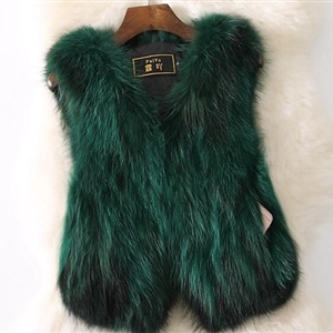 Cheap Winter Elegant Faux Raccoon Fur Vest Fashion Women Waistcoat - Green