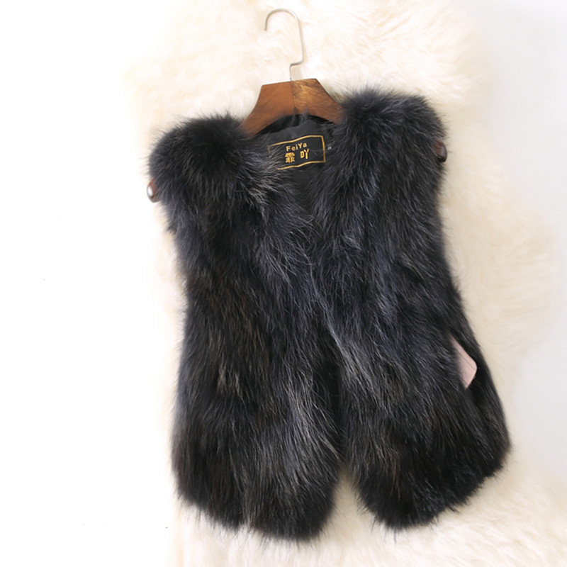 Cheap Winter Elegant Faux Raccoon Fur Vest Fashion Women Waistcoat - Grey