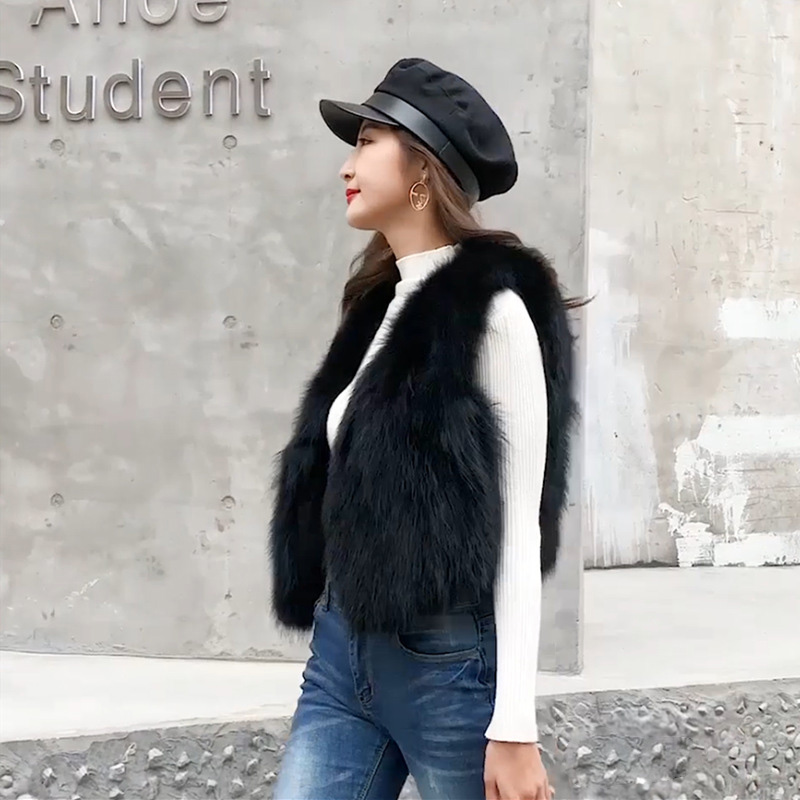 Cheap Winter Elegant Faux Raccoon Fur Vest Fashion Women Waistcoat - Rose