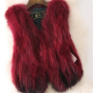 Cheap Winter Elegant Faux Raccoon Fur Vest Fashion Women Waistcoat - Red
