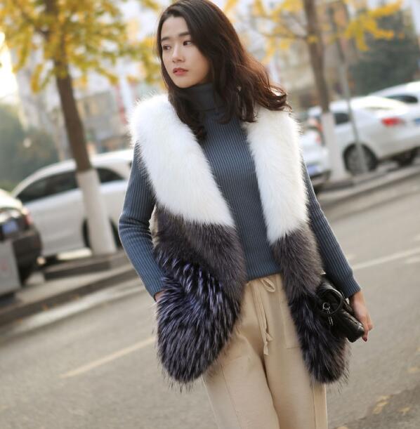 Cheap Winter Faux Fox Fur Vests Fashion Women Waistcoat - White