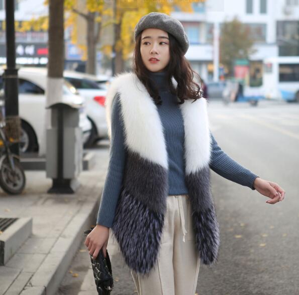 Cheap Winter Faux Fox Fur Vests Fashion Women Waistcoat - White