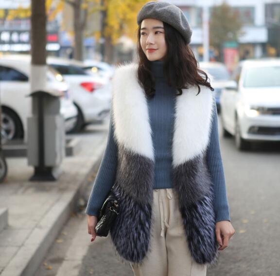 Cheap Winter Faux Fox Fur Vests Fashion Women Waistcoat - White
