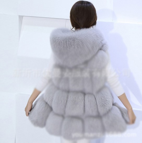 Cheap Winter Good Faux Fox Fur Vest Fashion Women Waistcoat - Gray