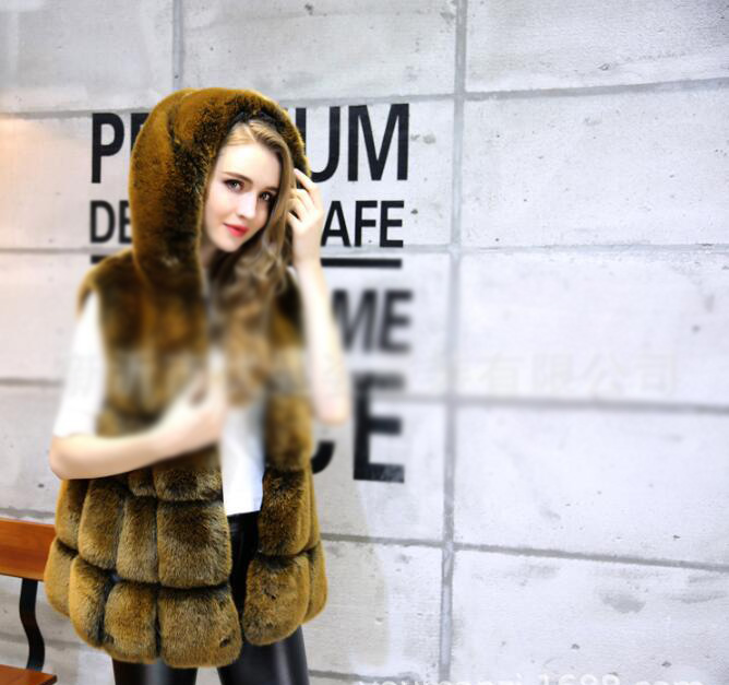 Cheap Winter Good Faux Fox Fur Vest Fashion Women Waistcoat - Yellow