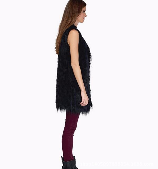 Cheap Winter Long Faux Fur Vest Fashion Women Waistcoat - Black