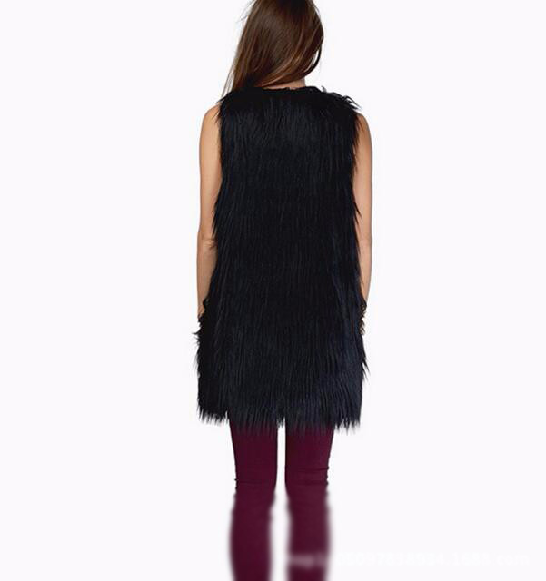 Cheap Winter Long Faux Fur Vest Fashion Women Waistcoat - Black