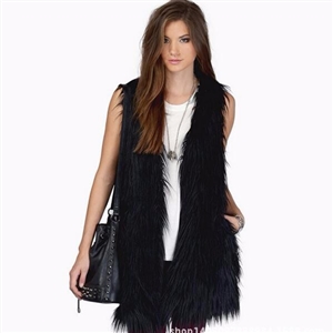 Cheap Winter Long Faux Fur Vest Fashion Women Waistcoat - Black