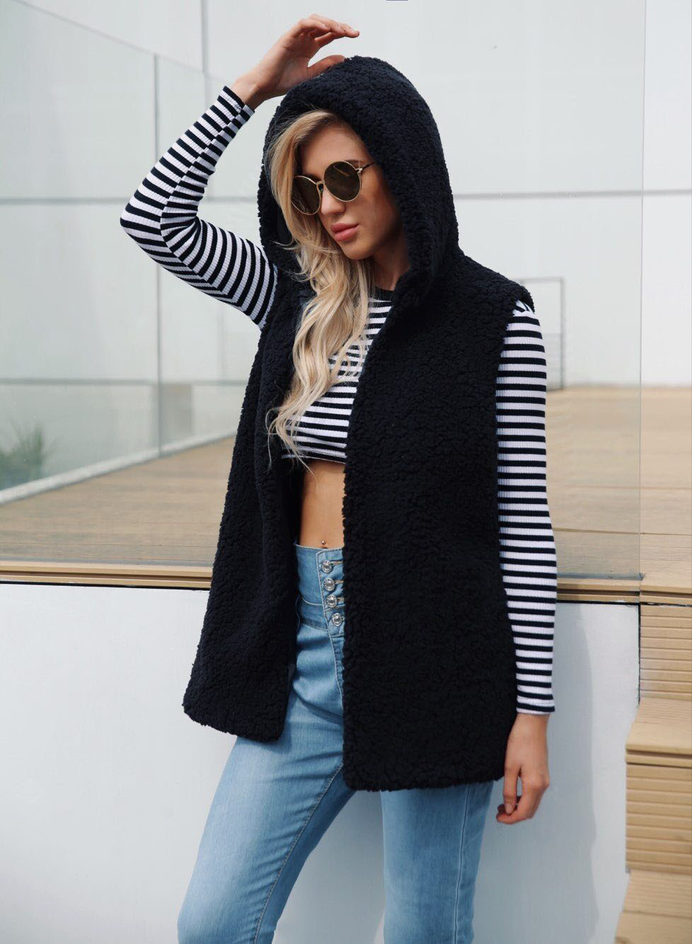 Cheap Winter Nice Faux Fur Vest Fashion Women Waistcoat - Black