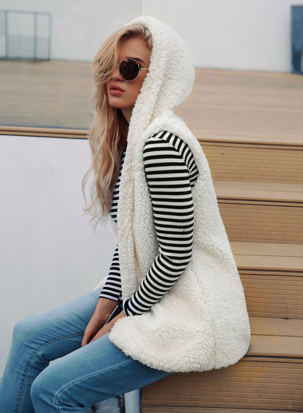 Cheap Winter Nice Faux Fur Vest Fashion Women Waistcoat - White