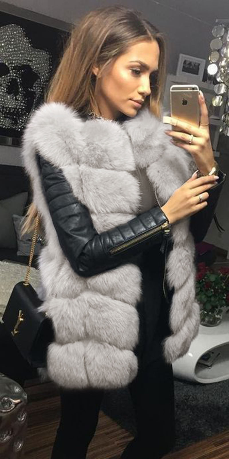 Cheap Winter Warm Faux Fur Vest Fashion Women Waistcoat - Grey