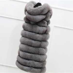 Classic Long Furry Faux Fox Fur Vest Fashion Women Waistcoat - Grey