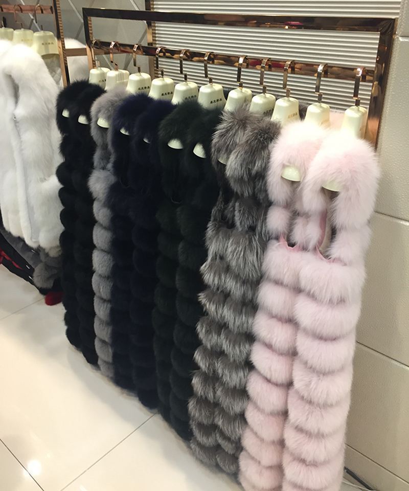 Classic Long Furry Faux Fox Fur Vest Fashion Women Waistcoat - Black