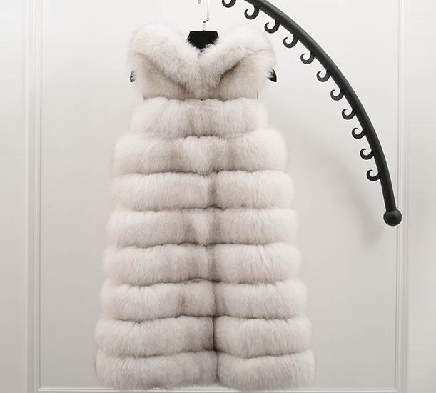 Classic Long Furry Faux Fox Fur Vest Fashion Women Waistcoat - White