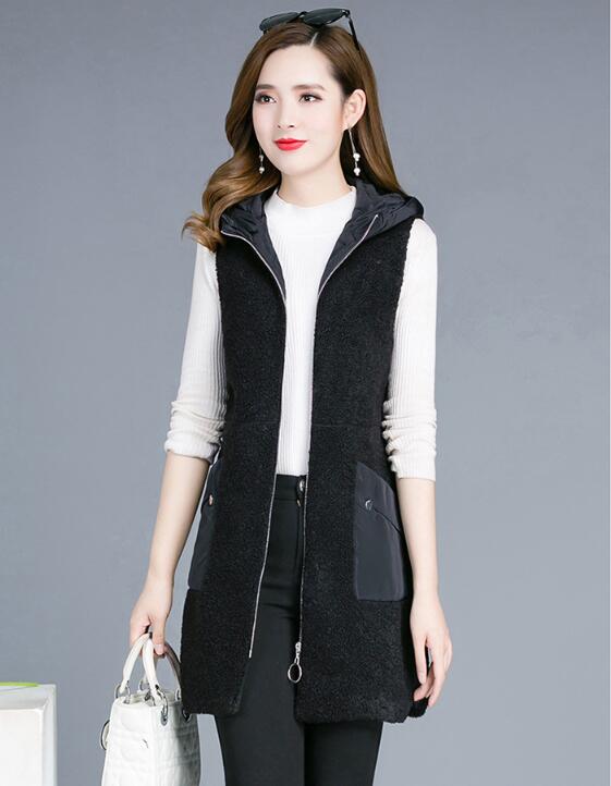 Classic Long Furry Faux Fox Fur Vest Fashion Women Waistcoat - Black