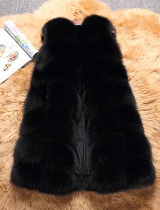 Classic Winter Furry Faux Fox Fur Vest Fashion Women Waistcoat - Black