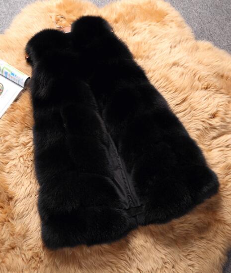 Classic Winter Furry Faux Fox Fur Vest Fashion Women Waistcoat - Black