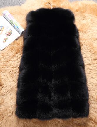 Classic Winter Furry Faux Fox Fur Vest Fashion Women Waistcoat - Black