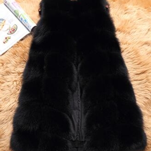 Classic Winter Furry Faux Fox Fur Vest Fashion Women Waistcoat - Black