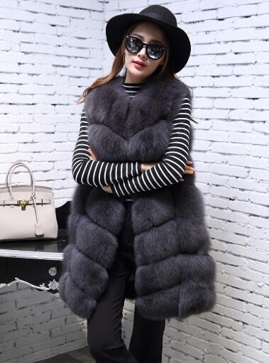 Classic Winter Furry Faux Fox Fur Vest Fashion Women Waistcoat - Black