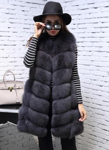 Classic Winter Furry Faux Fox Fur Vest Fashion Women Waistcoat - Black