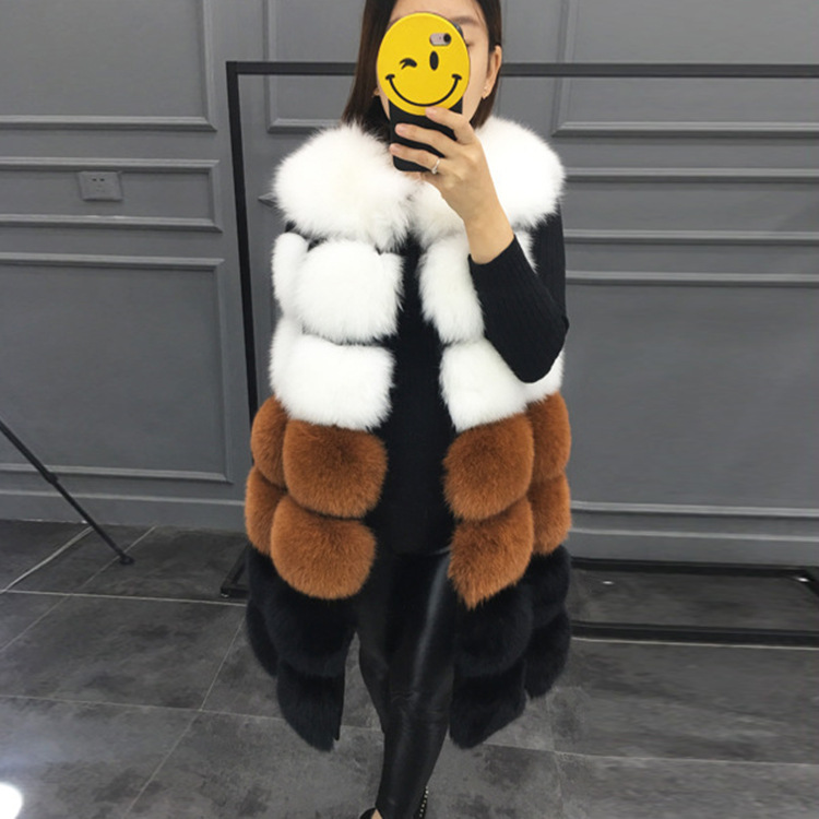 Coloured Cute Elegant Faux Fox Fur Vest Fashion Women Overcoat - Brown 01