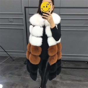 Coloured Cute Elegant Faux Fox Fur Vest Fashion Women Overcoat - Brown 01