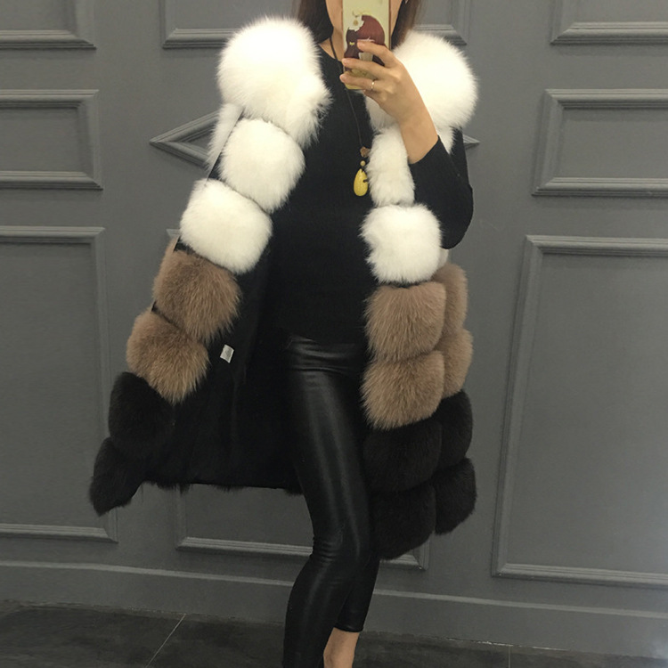 Coloured Elegant Faux Fox Fur Vest Fashion Women Overcoat - Brown 02