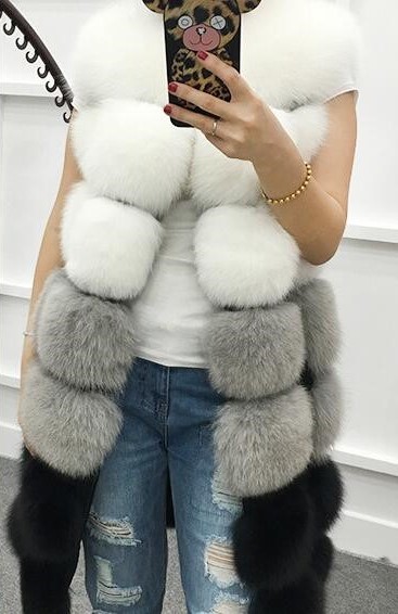 Coloured Cute Elegant Faux Fox Fur Vest Fashion Women Overcoat - Grey