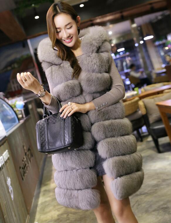 Cool Winter Elegant Faux Lady Fur Vest Fashion Women Overcoat - Grey