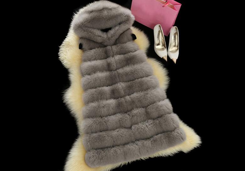 Cool Winter Elegant Faux Lady Fur Vest Fashion Women Overcoat - Grey