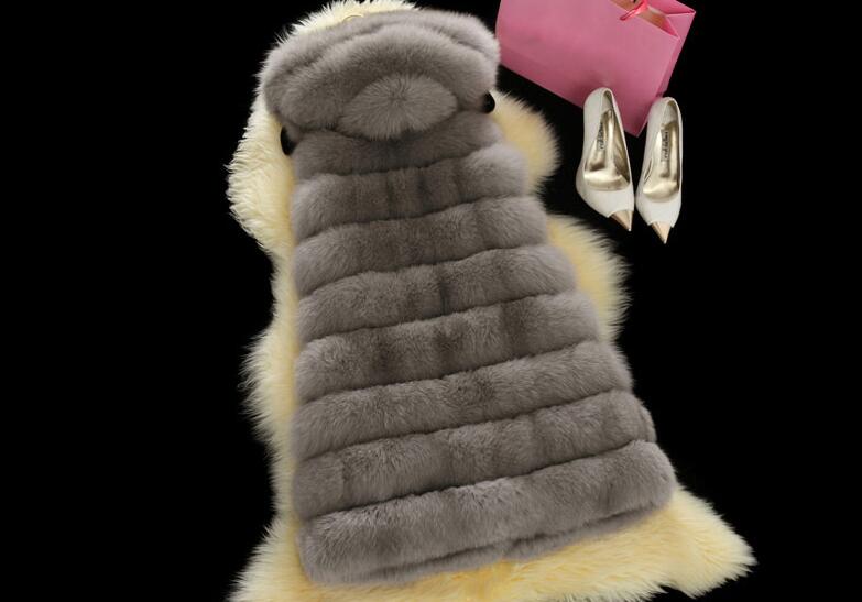 Cool Winter Elegant Faux Lady Fur Vest Fashion Women Overcoat - Grey