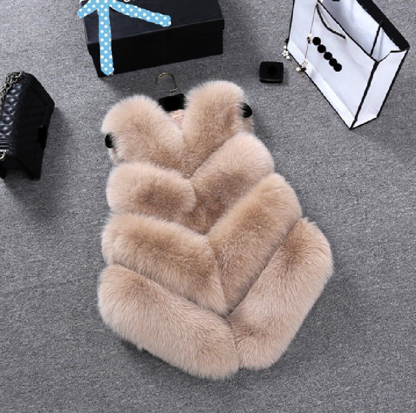 Cute Elegant Faux Fox Fur Vest Fashion Women Overcoat - Camel