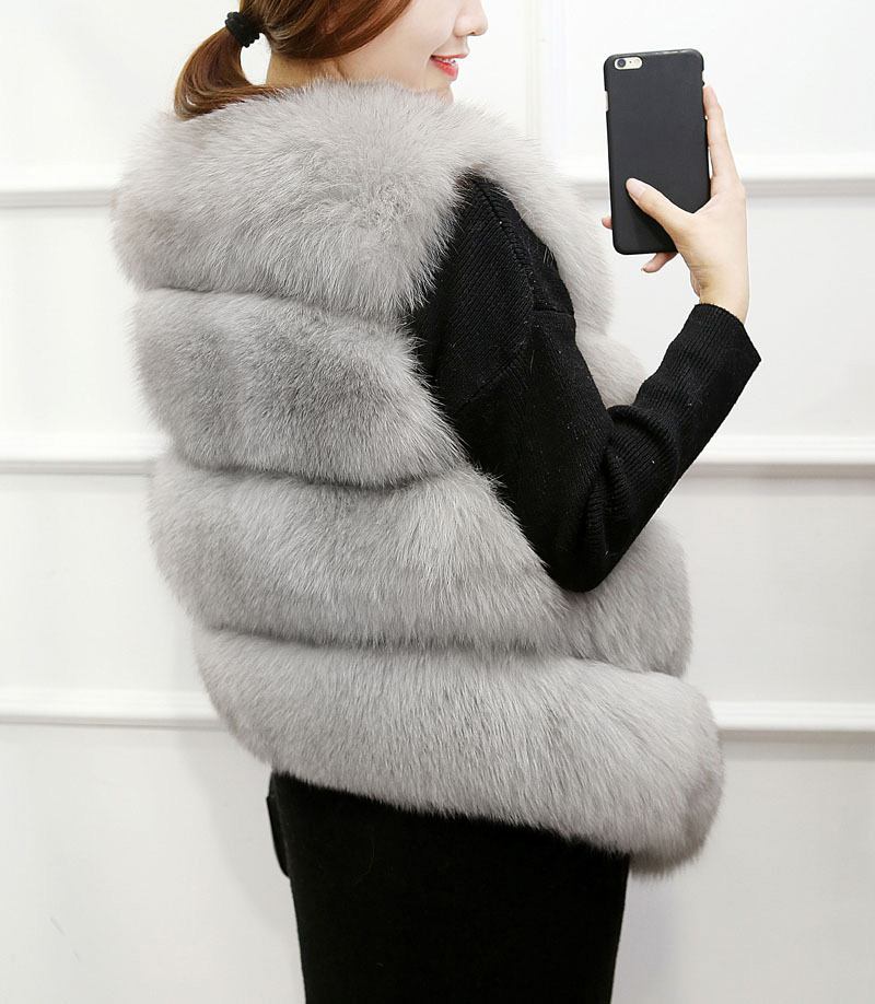 Cute Elegant Faux Fox Fur Vest Fashion Women Overcoat - Gray 01