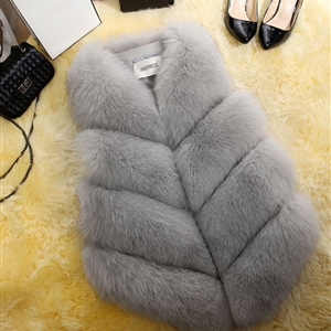 Cute Elegant Faux Fox Fur Vest Fashion Women Overcoat - Gray 01