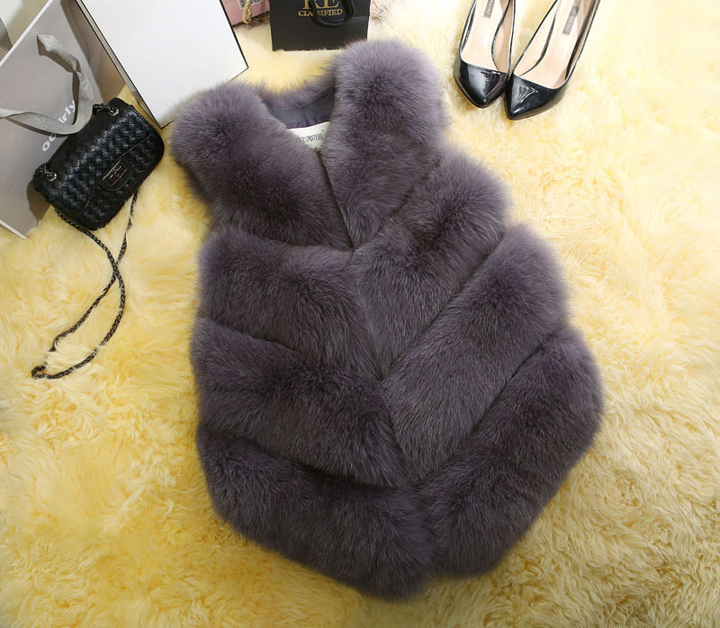 Cute Elegant Faux Fox Fur Vest Fashion Women Overcoat - Gray 02