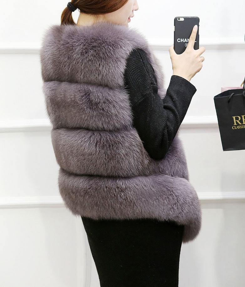 Cute Elegant Faux Fox Fur Vest Fashion Women Overcoat - Gray 02