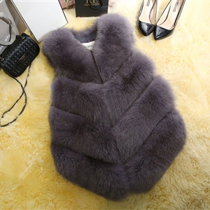 Cute Elegant Faux Fox Fur Vest Fashion Women Overcoat - Gray 02