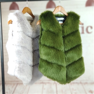 Cute Elegant Faux Fox Fur Vest Fashion Women Overcoat- Green