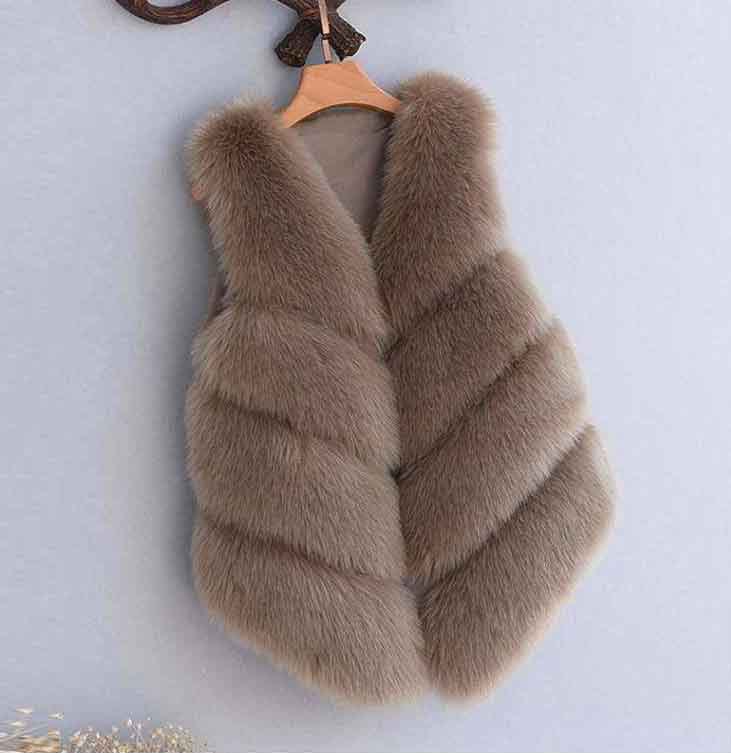Cute Elegant Faux Fox Fur Vest Fashion Women Overcoat - Khaki