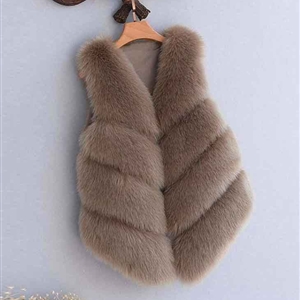 Cute Elegant Faux Fox Fur Vest Fashion Women Overcoat - Khaki