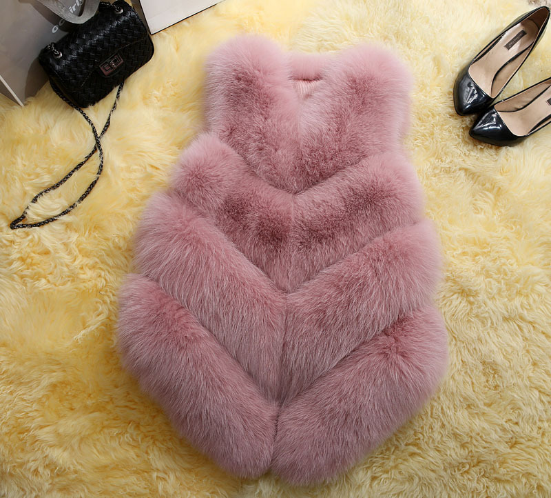 Cute Elegant Faux Fox Fur Vest Fashion Women Overcoat - Pink